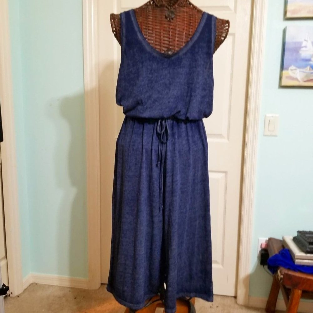 Allison Brittney Faded Blue Crop Jumpsuit - LARGE